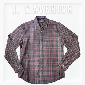 NWT J. Maverick Grey and Red Plaid Button Down Shirt sz M